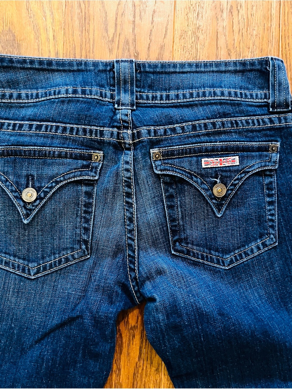Hudson Jeans Dark Blue Cropped Denim with Decorative Back Pockets